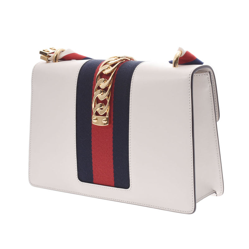 グッチシルヴィ 花柄刺繍 白×緑/赤 ゴールド金具 レディース 2WAY