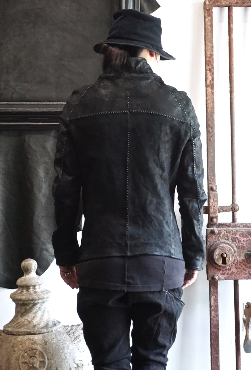 12111-41367. HORSE LEATHER HI NECK ZIP/F MOTO SPIRAL ARM LINED