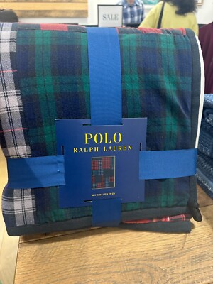 Ralph Lauren Polo Knollwood Plaid Throw Blanket Green Red Blue