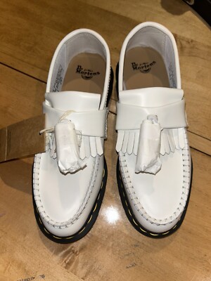 Dr. Martens ADRIAN White Smooth Leather Tassels Loafers Size Men's