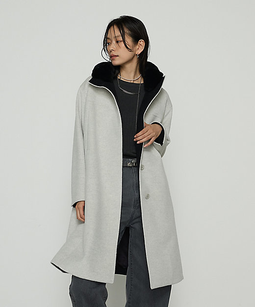 TALLサイズ 〕 アンゴラウール スタンドフーデットコート