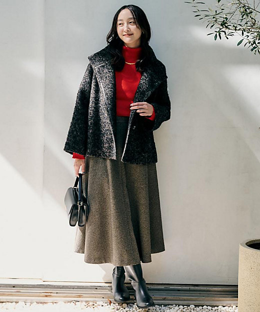 エレガント／ミディアウター】ミックスヘリンボンコート