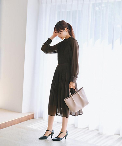 5色展開／S－3Lサイズ》プリーツフレアワンピース【洗濯機OK／防