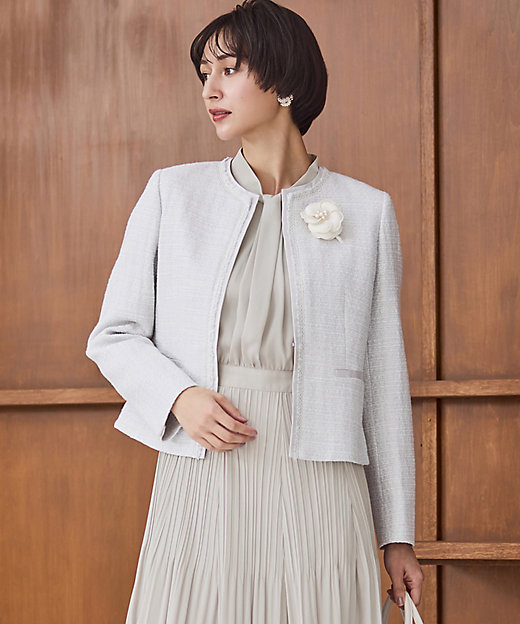 セットアップ対応】ライトシャインツイード ノーカラージャケット