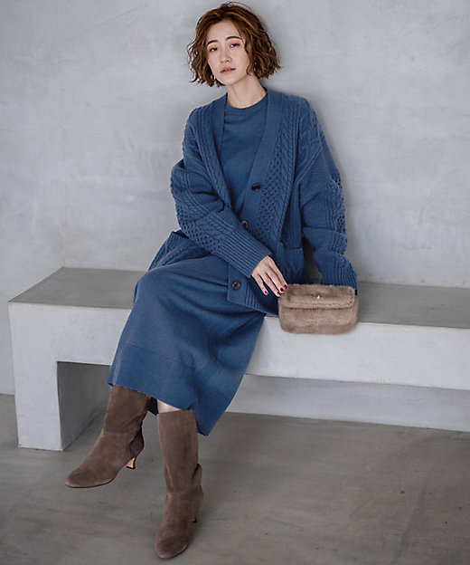 洗える】ウールカシミヤ アランパターン カーディガン