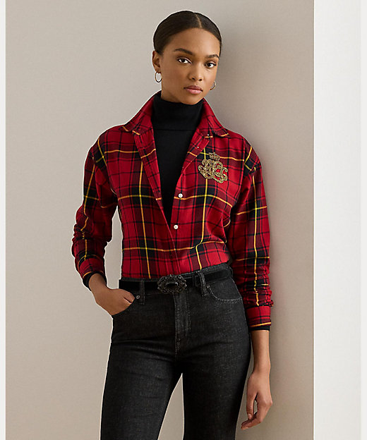 リラックス フィット ビーデッドロゴ チェック シャツ