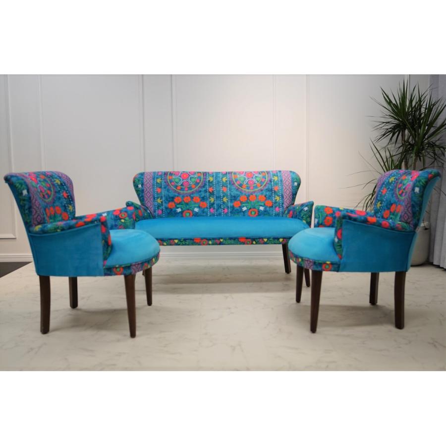 ROYAL (ロイヤル) 1人掛けソファ ブルー 花柄 トルコ製 sf1-r001-bl