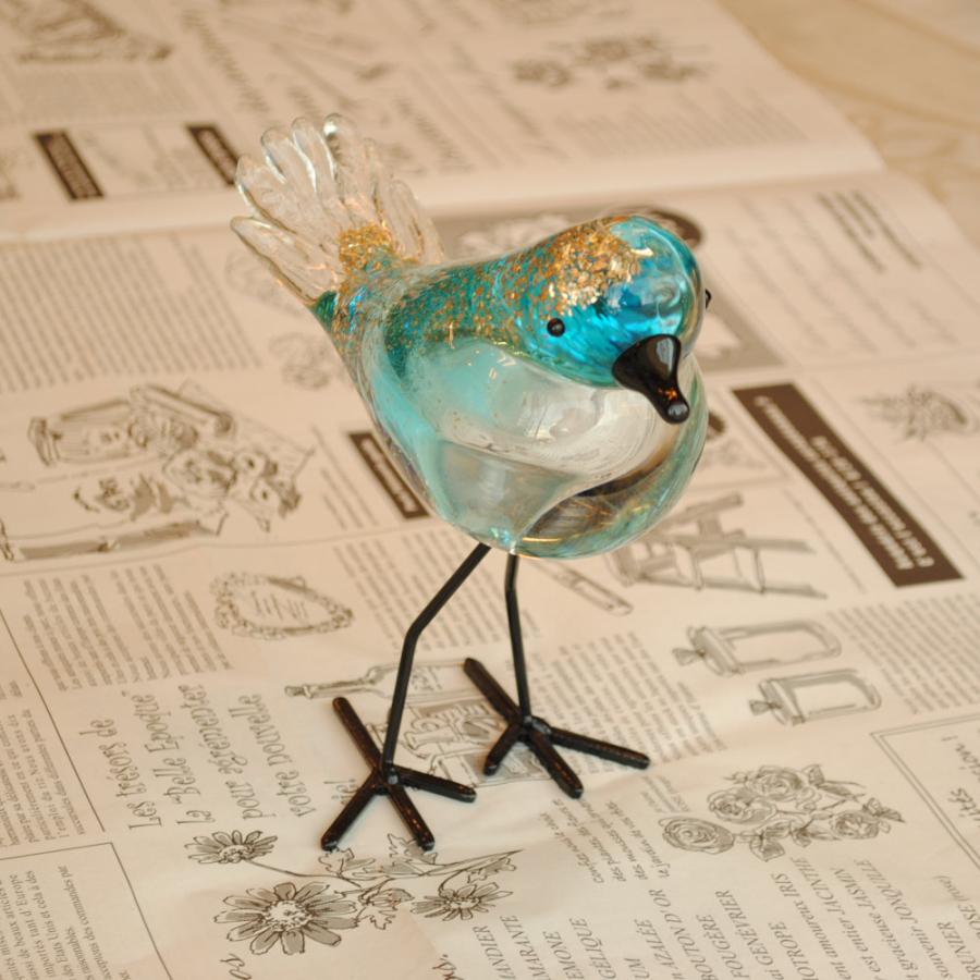 置物 鳥 ガラス置物 オブジェ グラスバード ブルー ガラス かわいい