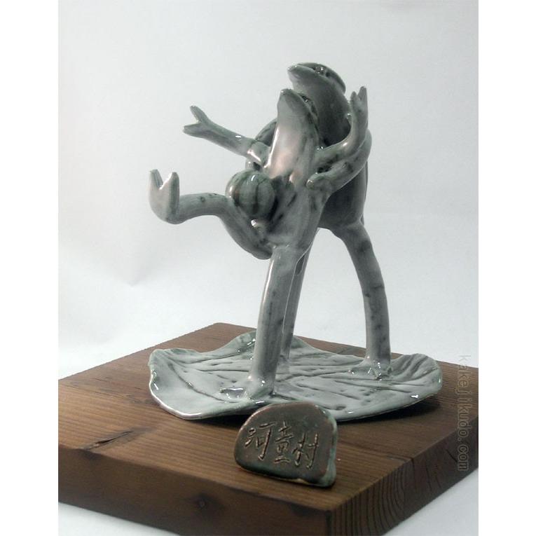 陶器 美濃焼 置物 河童村 親子サッカー （水野豊滋） : 掛け軸・絵画の