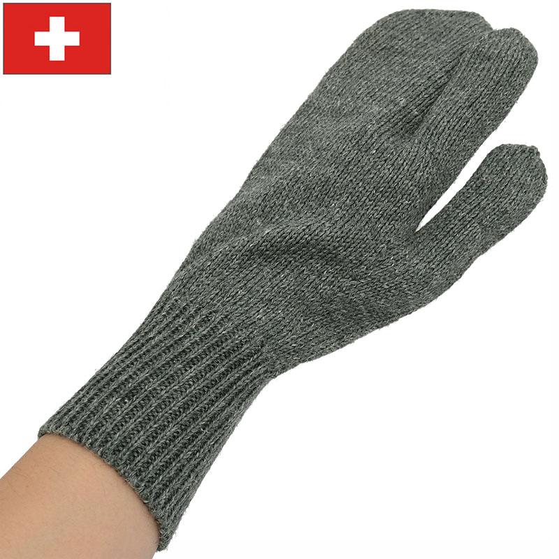 メール便可 スイス軍 シューティング ミトングローブ ウール グレー