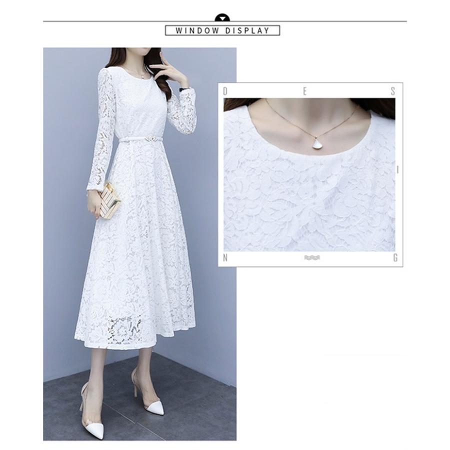 レースワンピース Vネック 袖あり シースルー aライン 大きいサイズ