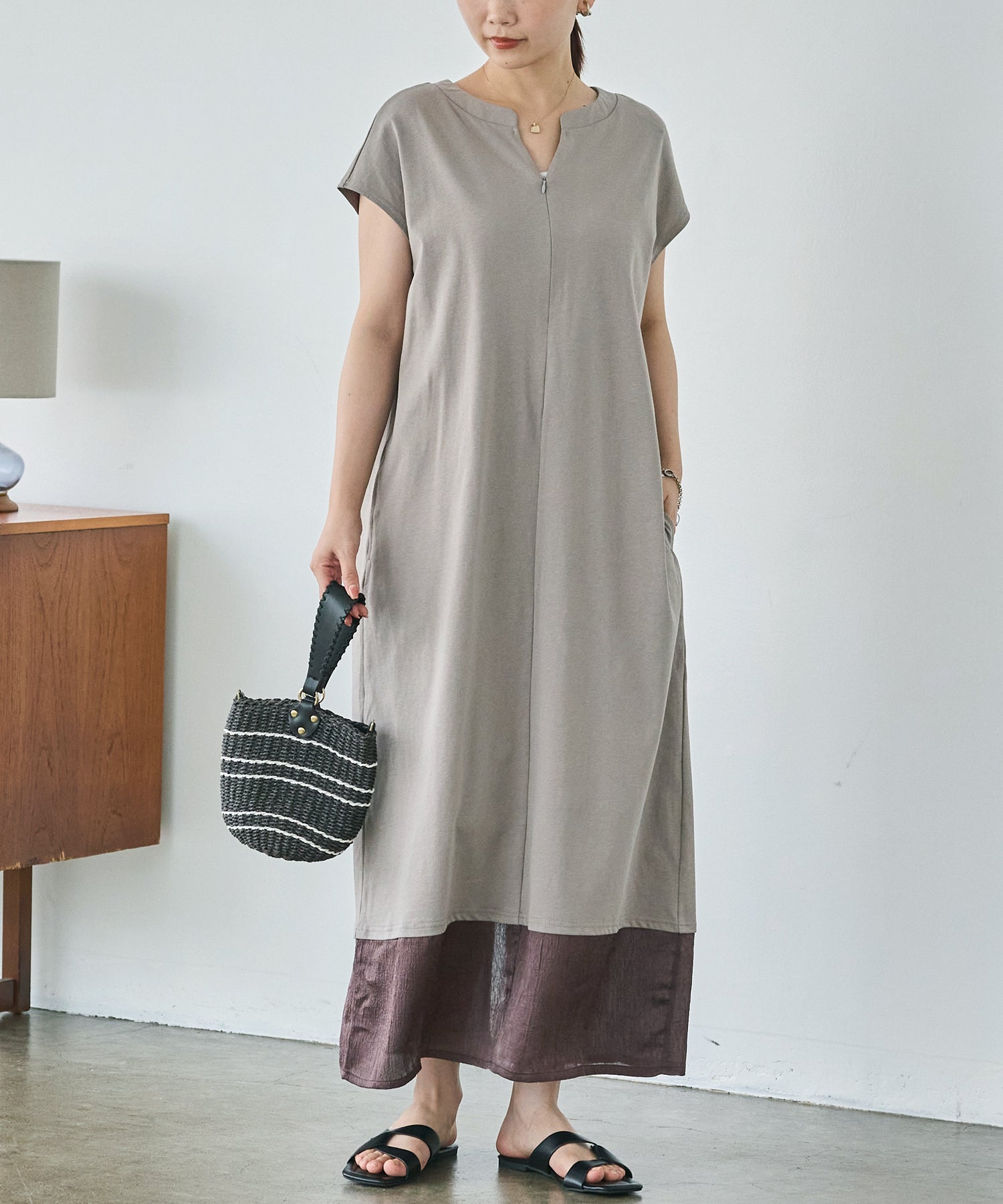 バイカラーフロントファスナーワンピース | ラビアンジェ-⼤きいサイズ