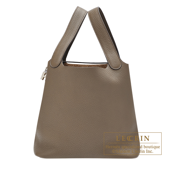Hermes Picotin Lock bag 22/MM Taupe grey Clemence leather Silver