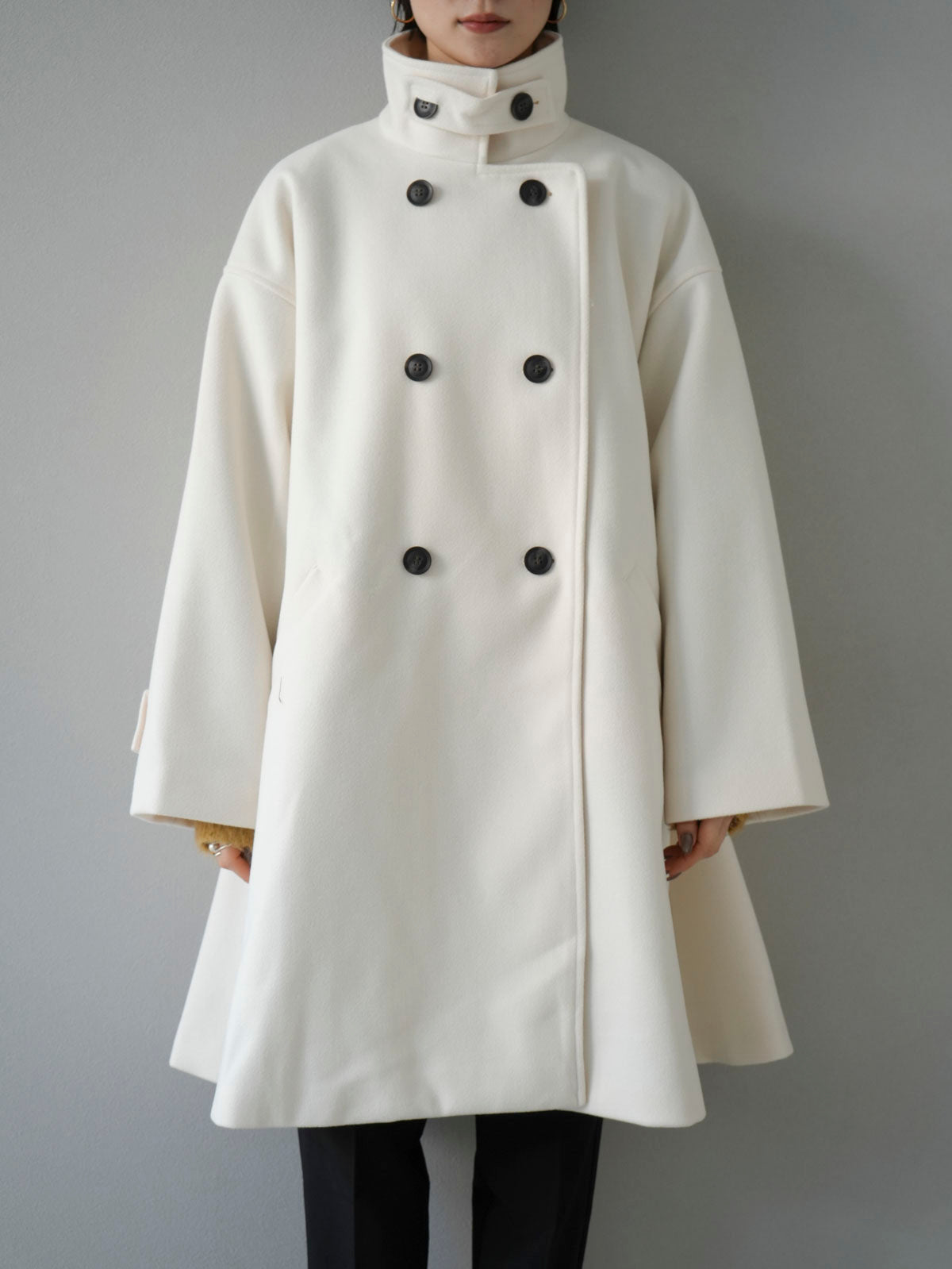 予約]ウールタッチフレアミドルコート/アイボリー – Lumier