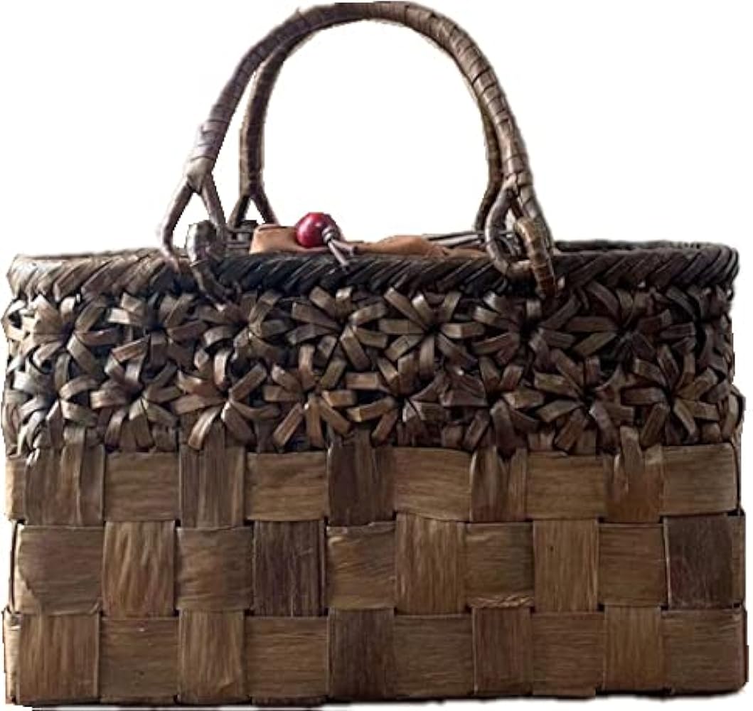 Amazon | [山葡萄] 胡桃 かごバッグ 【市松編み/立体花編み/角型/巾着