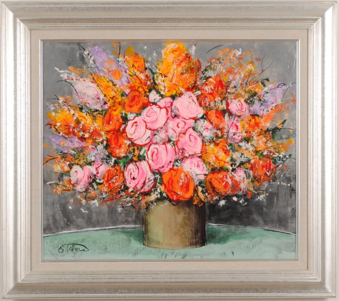 花の絵画を油絵で描いた柿田治の花の絵「薔薇の花束」を通販で販売