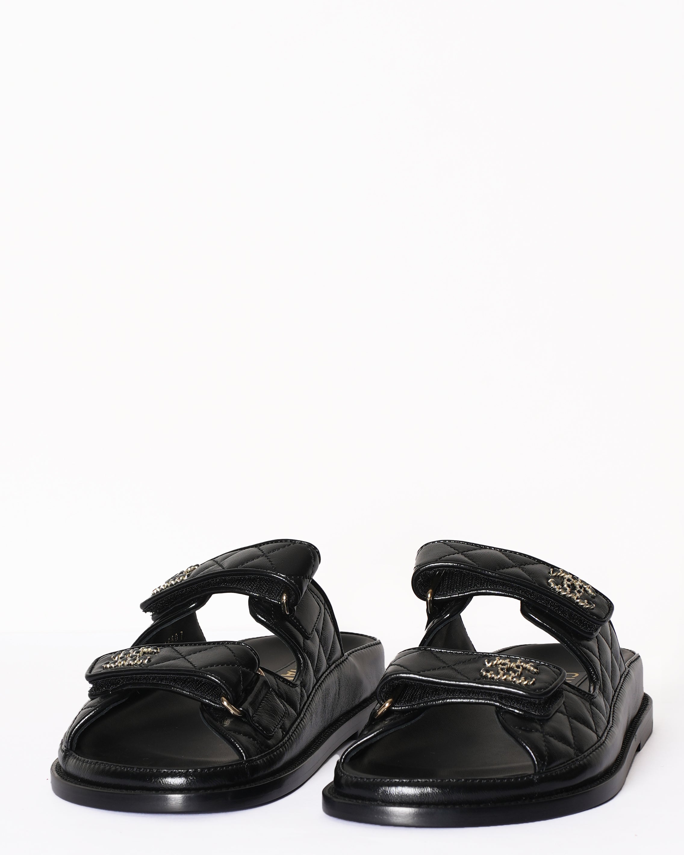 New Chanel Dad Black Leather Sandals