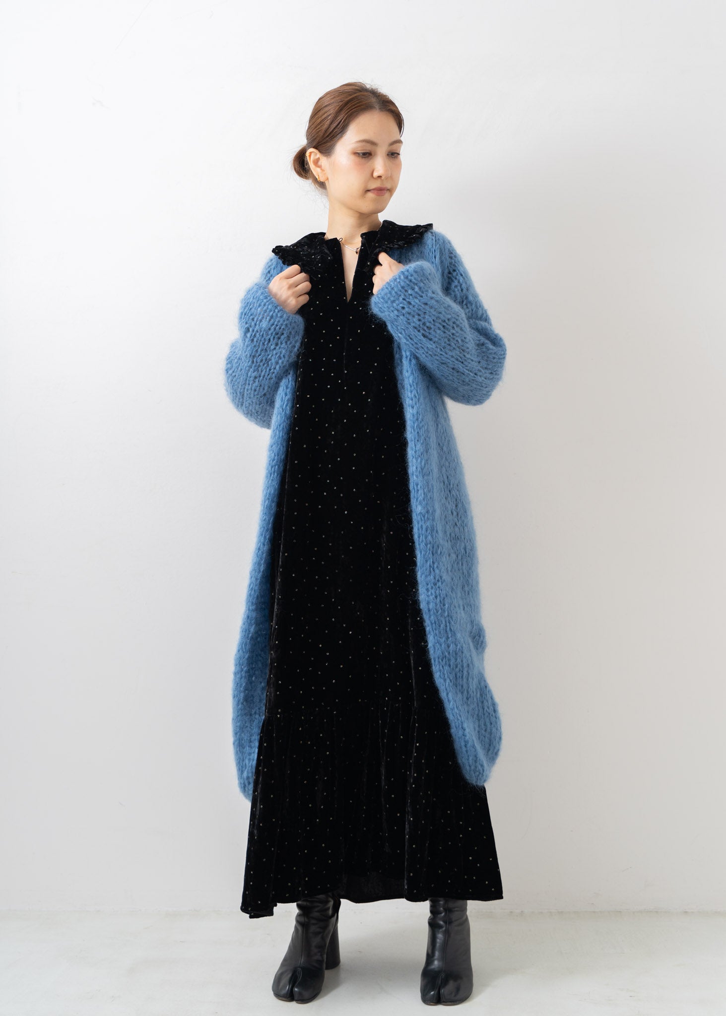 Velvet Glitter Print Frill Collar Dress | Pasand by ne Quittez pas