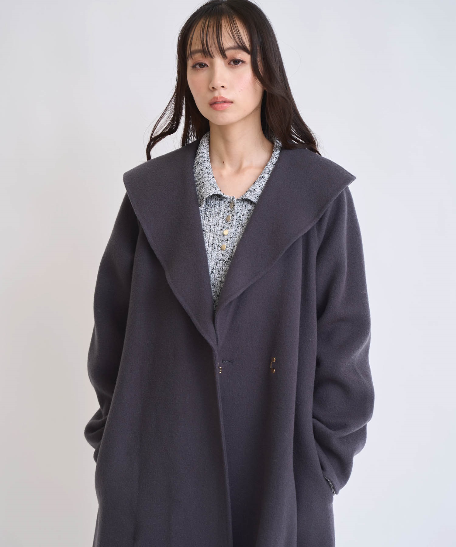 ベルト付きショールカラーウールリバーコート | コート | NOELA