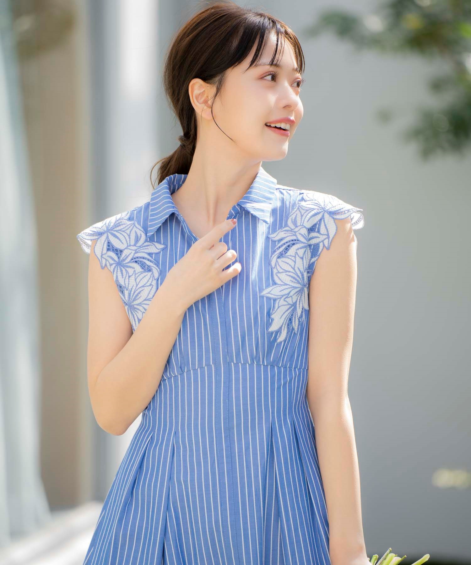 15周年】【SSサイズあり】エンブロイダリーストライプワンピ | ロング