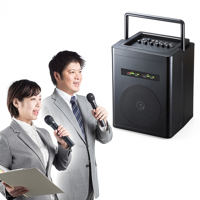ワイヤレスマイク2本同時使用＆音楽機器の同時出力も可能な拡声器