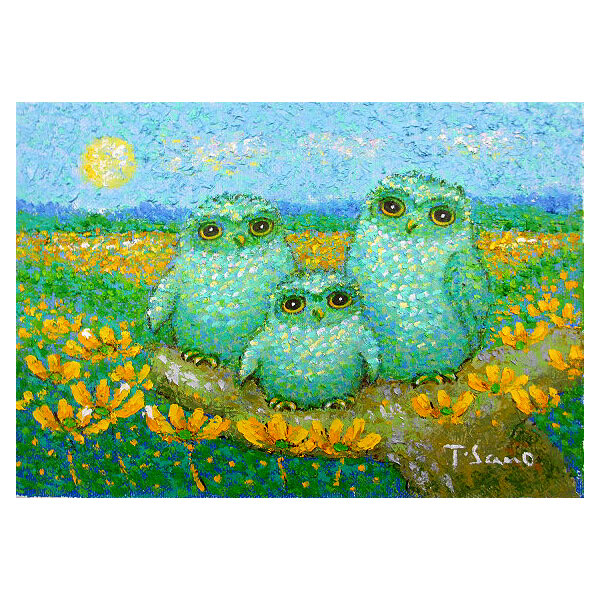 楽天市場】「聖夜のふくろう(2羽)」佐野千恵子 サムホールサイズ油彩