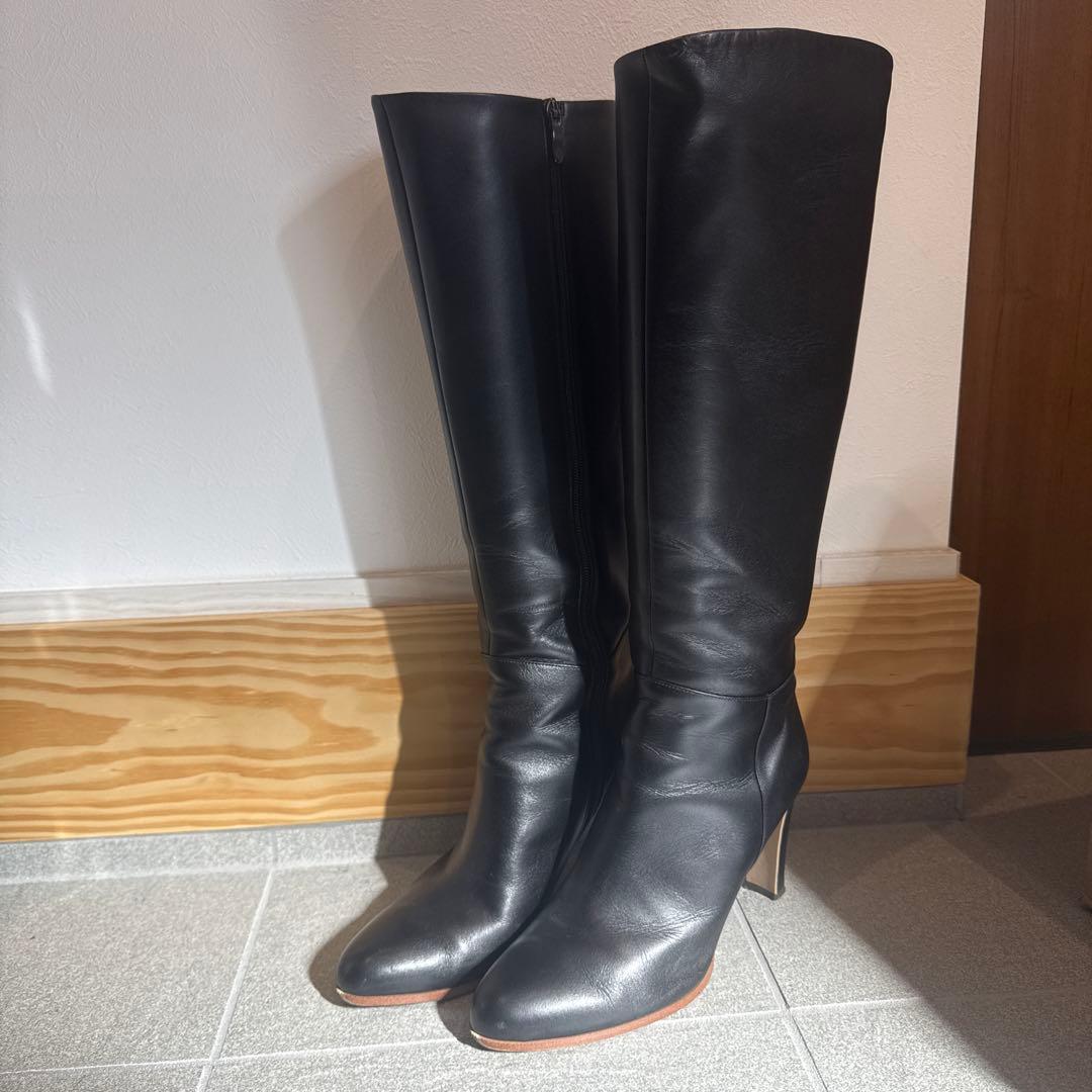 【SALE】DIANA ブラックレザー ロングブーツ ダイアナ DIANA ロングブーツ （黒カーフ） -靴＆ファッション通販