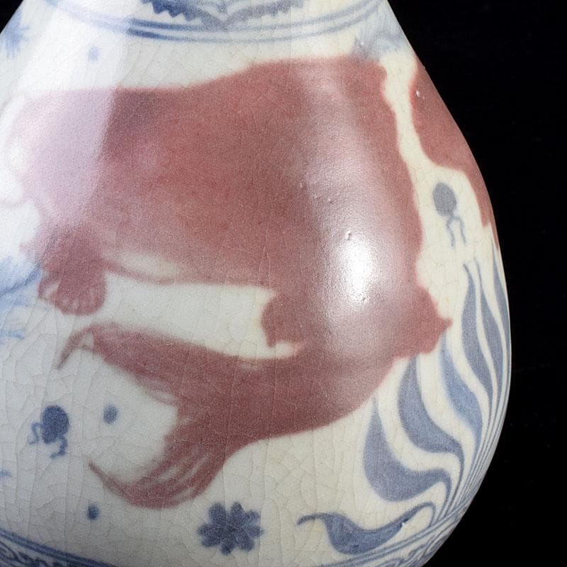 中国 青花釉裏紅 魚藻文 玉壺春瓶 C 7043 - メルカリ