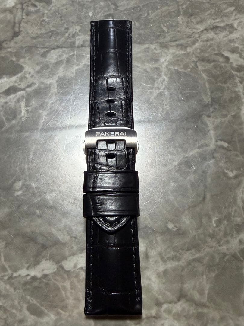 PANERAI ブラックレザーベルト 時計ベルト バンド パネライ PANERAI専用 MF 水牛 -バッファローレザー