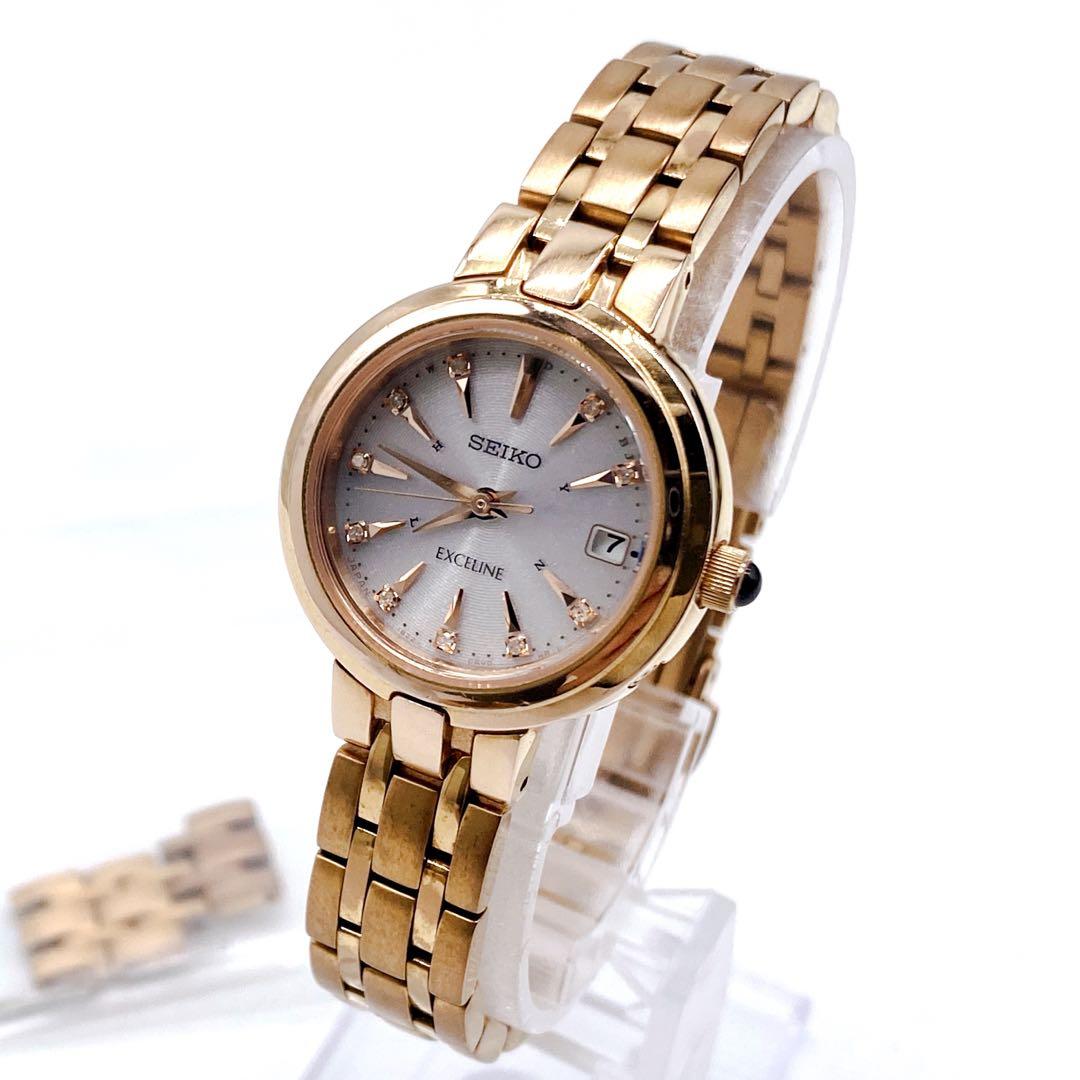 極美品✨ SEIKO EXCELINE 　11pダイヤ　ゴールド 腕時計 SOLD! Rare Vintage Seiko Exceline Tank Watch -Movement: Quartz