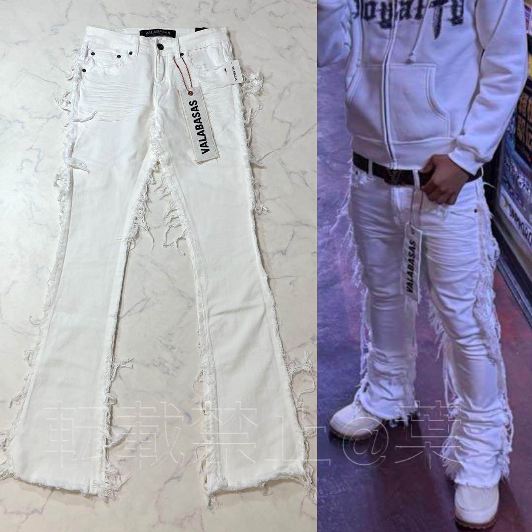 valabasas バラバサス サイドクラッシュスキニーフレアデニム 白 29