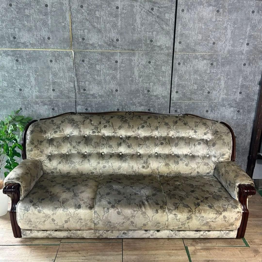 カリモク家具 karimoku꧂オールドカリモク 金華山織3人掛けソファ