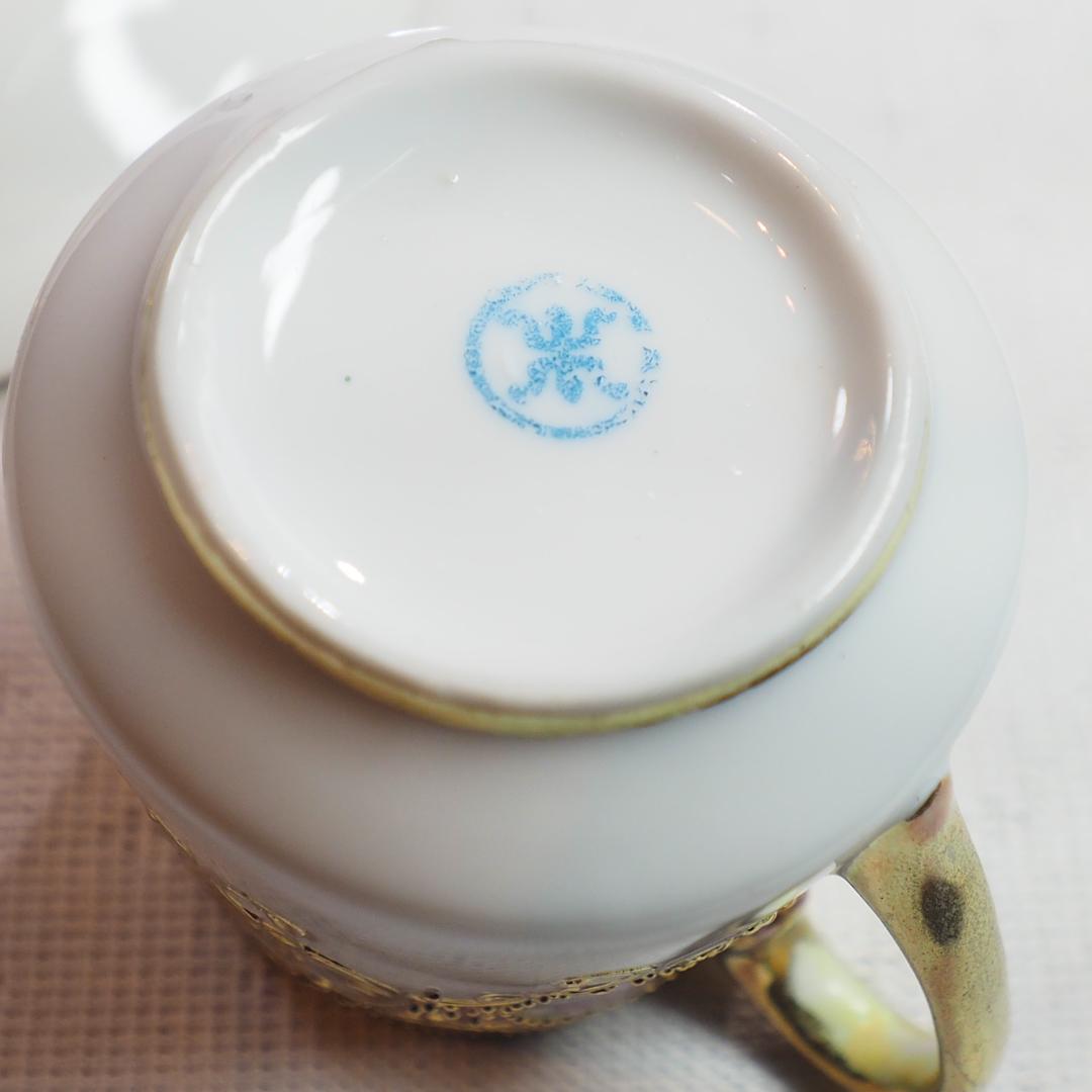 オールドノリタケ 金盛上陽刻桃地薔薇図紋 マルキ印 里帰り