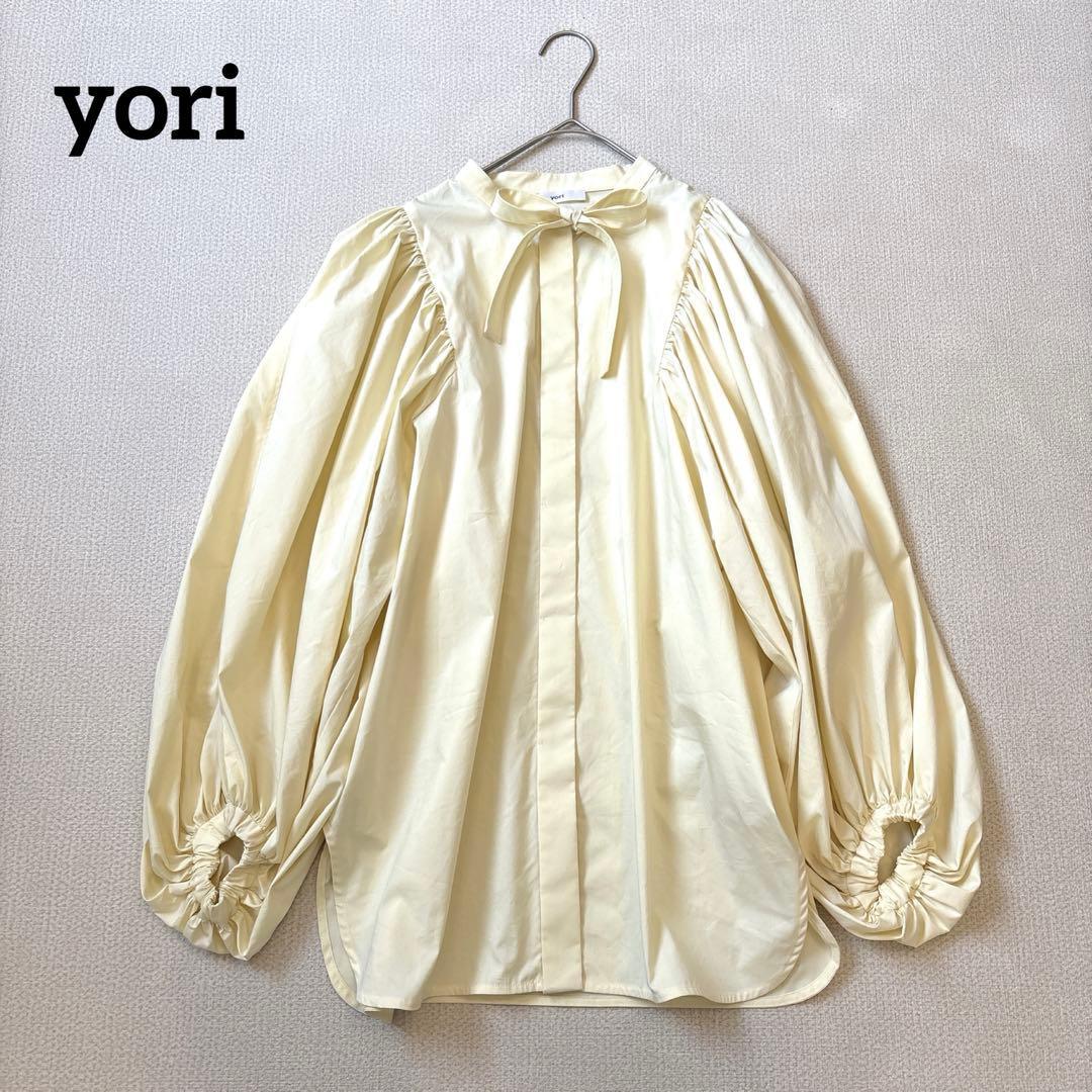 yori ヨリ リボン パフスリーブブラウス イエロー フリーサイズ - メルカリ
