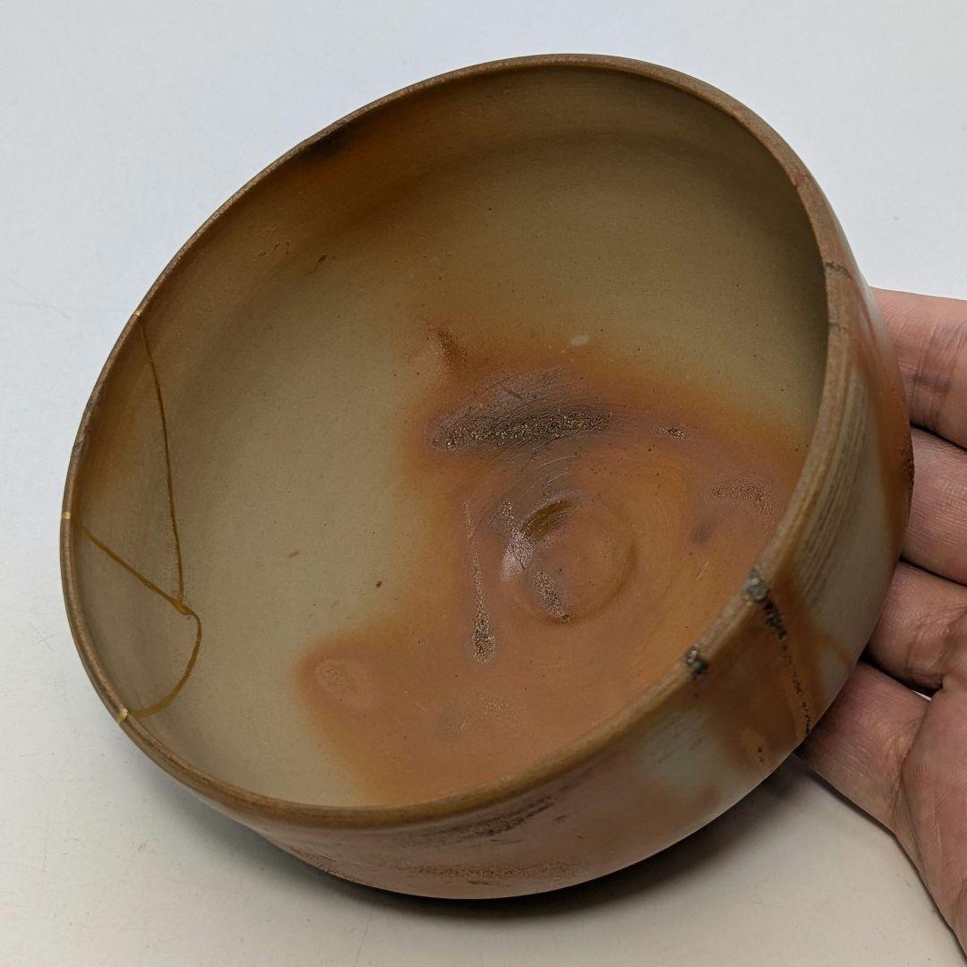 金継ぎあり】三代 松田華山 備前焼 緋襷茶盌 共箱共布 抹茶碗