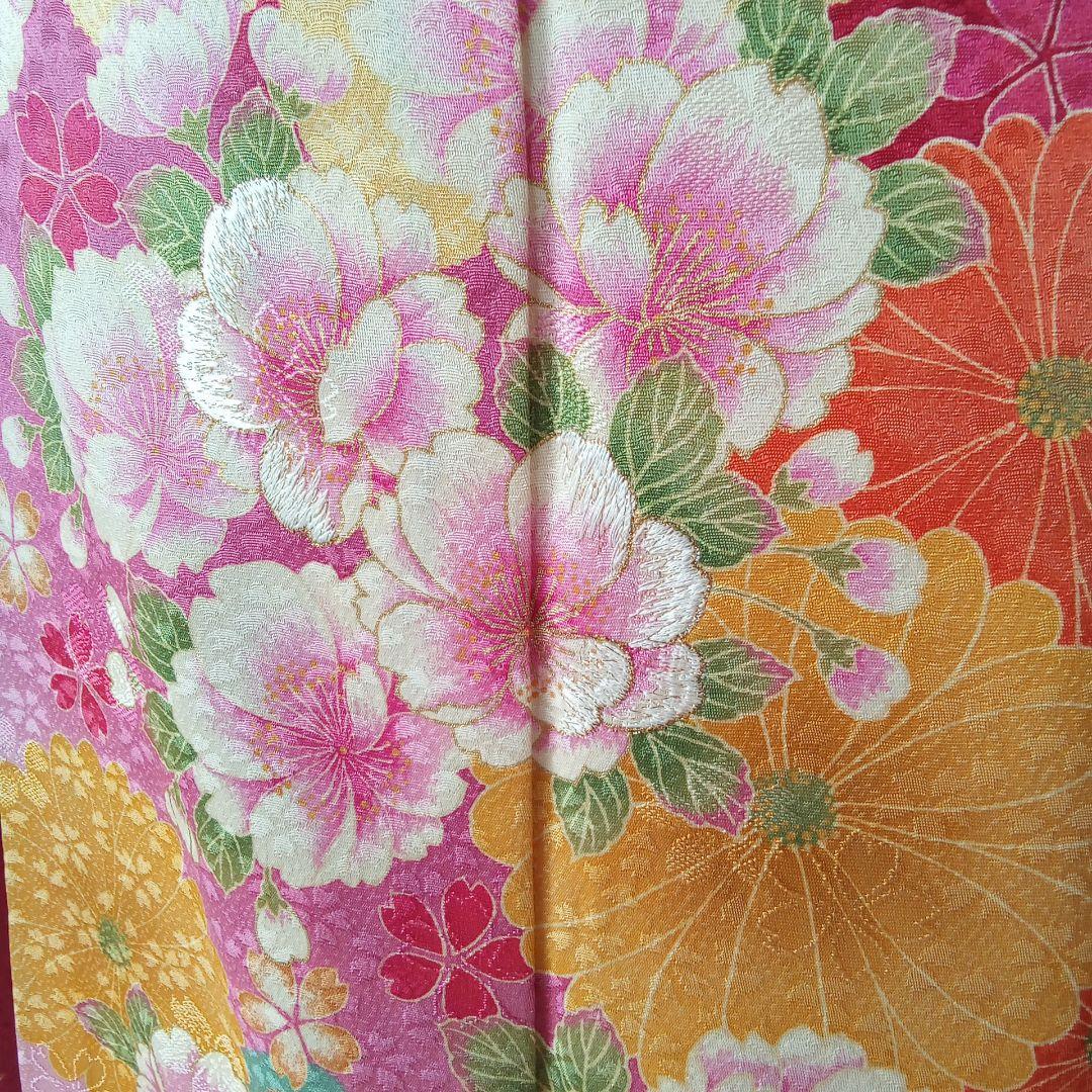 5165振袖単品 KANSAI寛斎ブランド 赤ピンク蝶 正絹 成人式卒業式結婚式