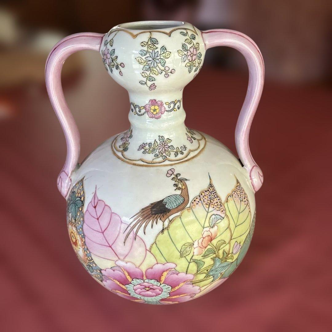 中国製　花瓶　壺 中国美術 大型飾り壺 双耳大花瓶 金彩 中国美術 大型飾り壺 双耳大花瓶