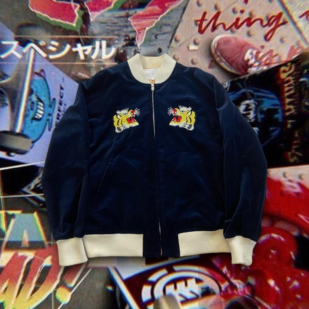 ehka sopo 虎 アニマル刺繍 日本 富士山 ベロアスカジャン スタジャン