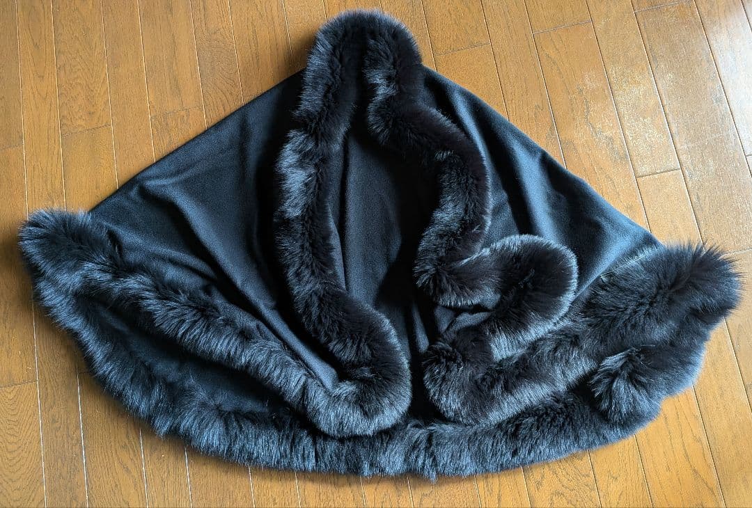 ツカキ ポンチョ カシミヤ100% ケープ 黒 フォックスファー 日本製 美