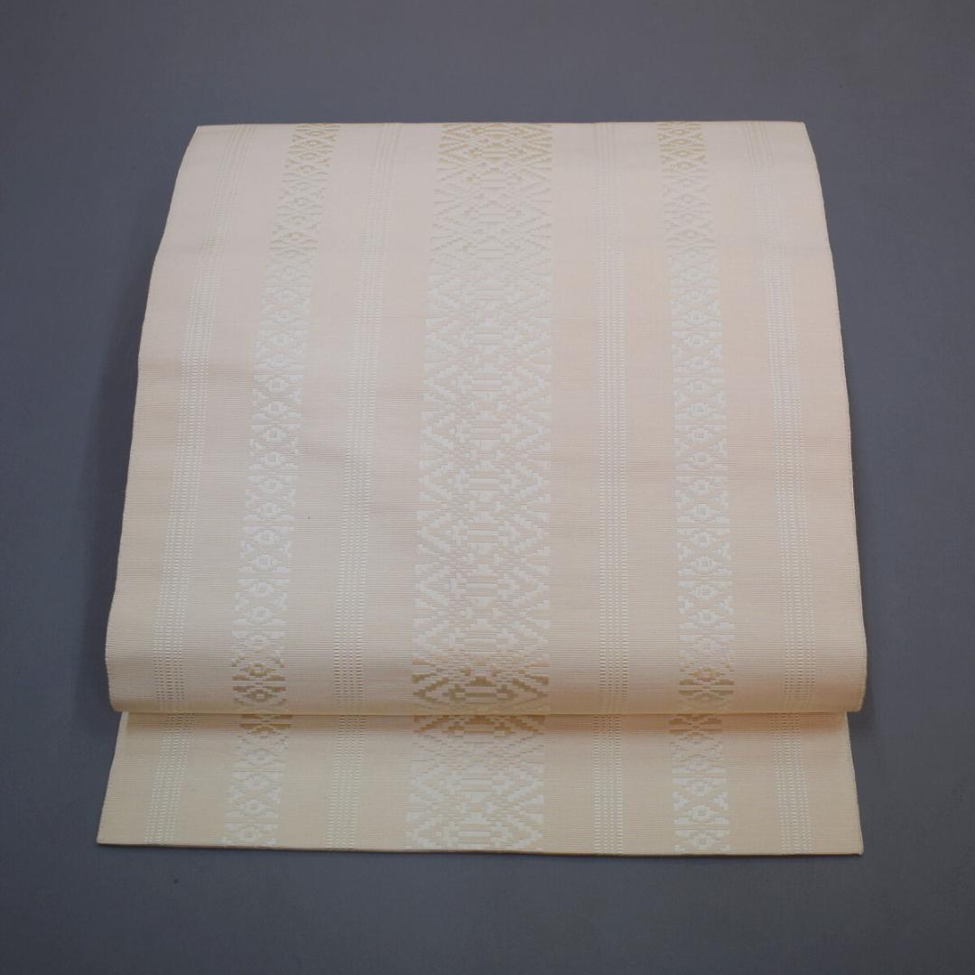 カナガワカワサキ　M01-10 正絹 本場筑前博多織名古屋帯と西陣名古屋帯 名古屋帯 博多織 八寸 八寸名古屋帯 本場筑前博多織 正絹 アイボリー