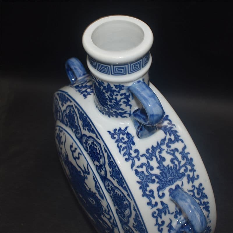 清乾隆青花開窓龍鳳呈祥福寿抱月瓶 景徳鎮 陶磁器 装飾品 現代工芸品