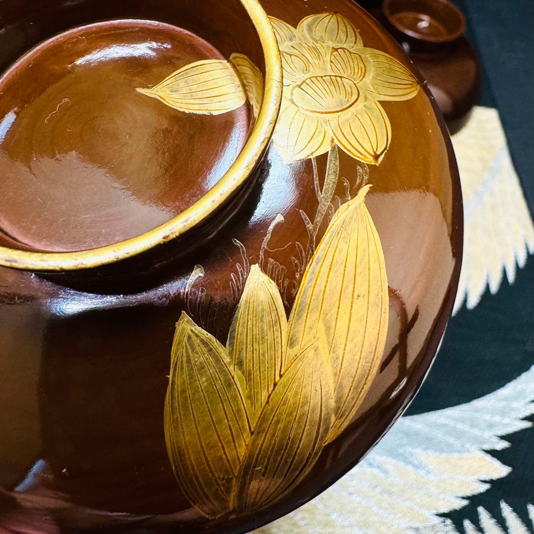 漆器 輪島塗 蒔絵 沈金木製 蓋付椀 お煮物椀 吸物椀 5客 骨董品 - メルカリ