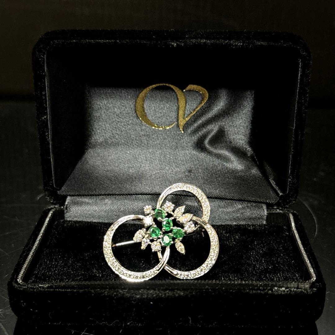 鑑定書付 Pt900 天然エメラルド ダイヤ 帯留 ブローチ アンティーク SPNに天然エメラルド.ダイヤの帯留め | bonbidou22