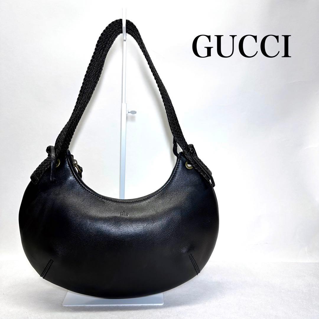 GUCCI ヴィンテージ レザー 編み込みハンドル ブラック ショルダーバッグ 美品 GUCCI GGキャンバス シェリーライン ショルダーバッグ 189749