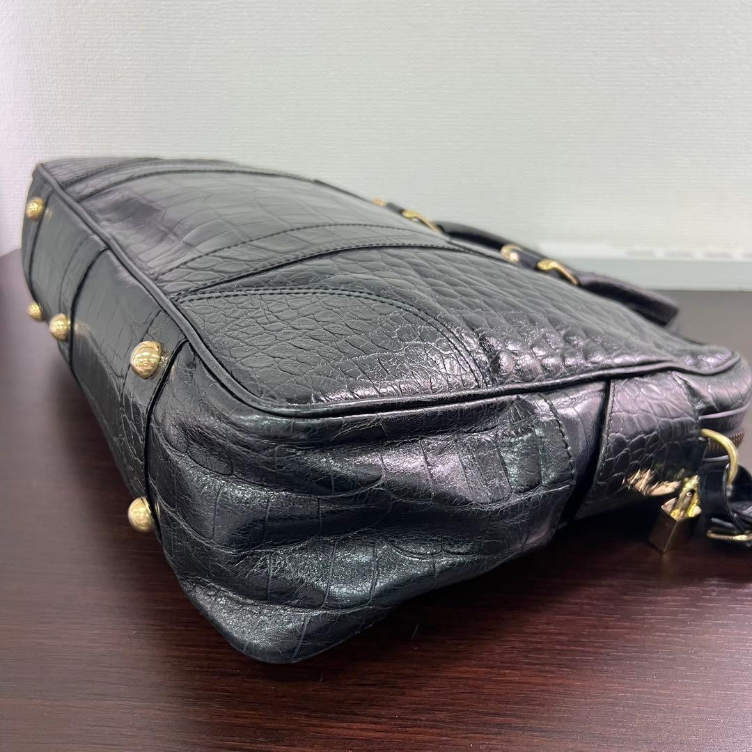 ⭐️定価25万 J&M Davidson クロコ型押しビジネスバッグ ブラック