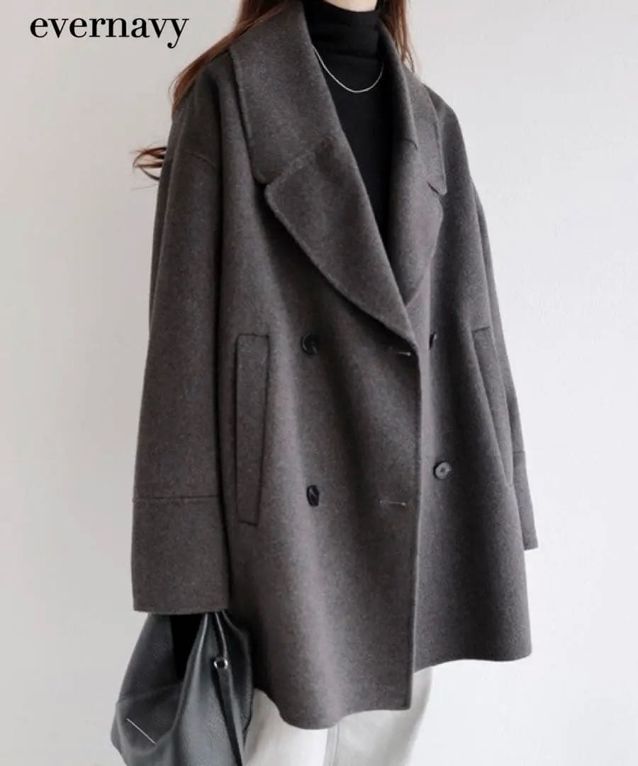 【美品✨️】エバーネイビー ウールリバーピーコート チャコールグレー　アンドミー 楽天市場】evernavy エバーネイビー リバー ピーコート レディース