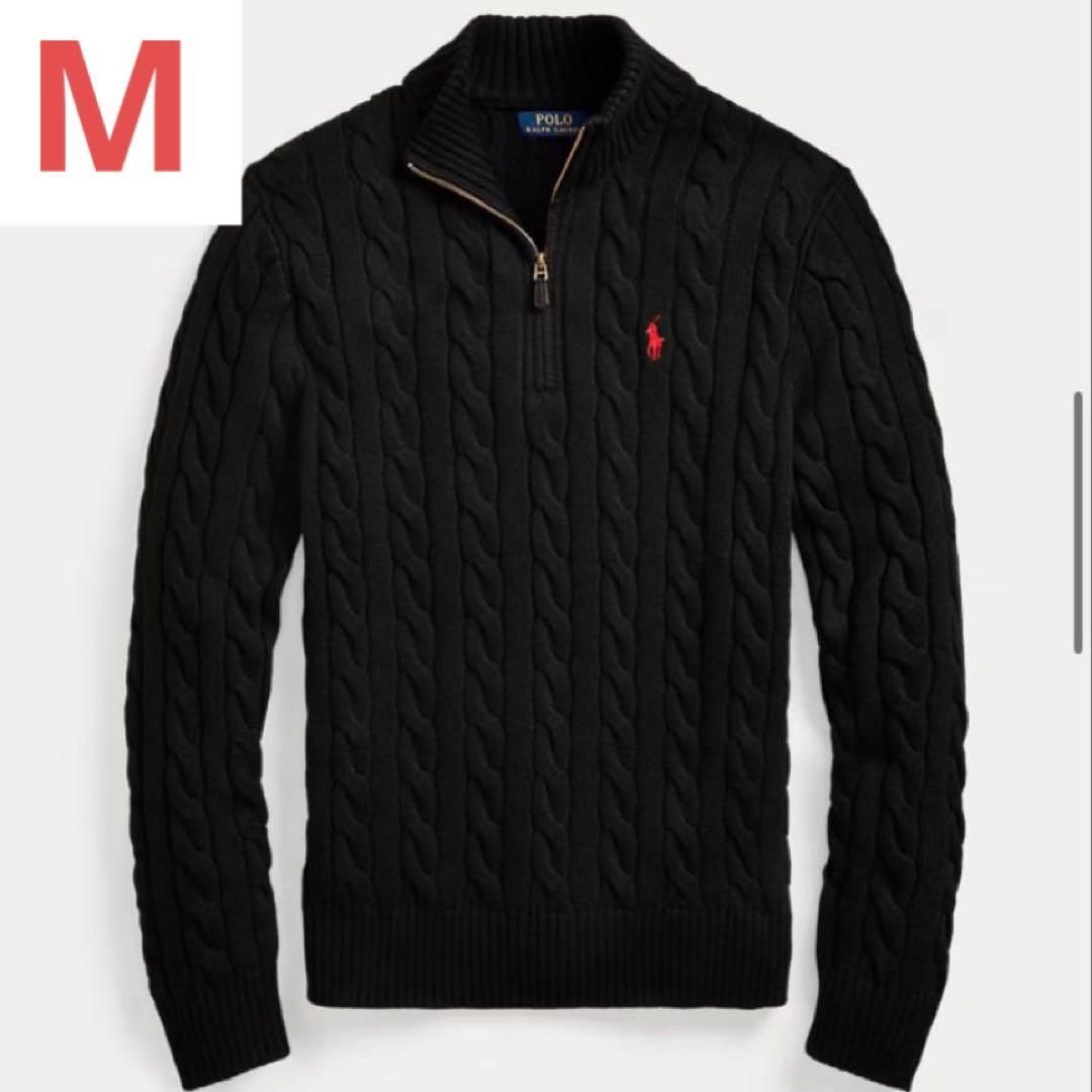 POLO RALPH LAUREN ケーブルニット ハーフジップ メンズ M 黒 POLO RALPH LAUREN（ポロ・ラルフローレン） ポロ ラルフローレン