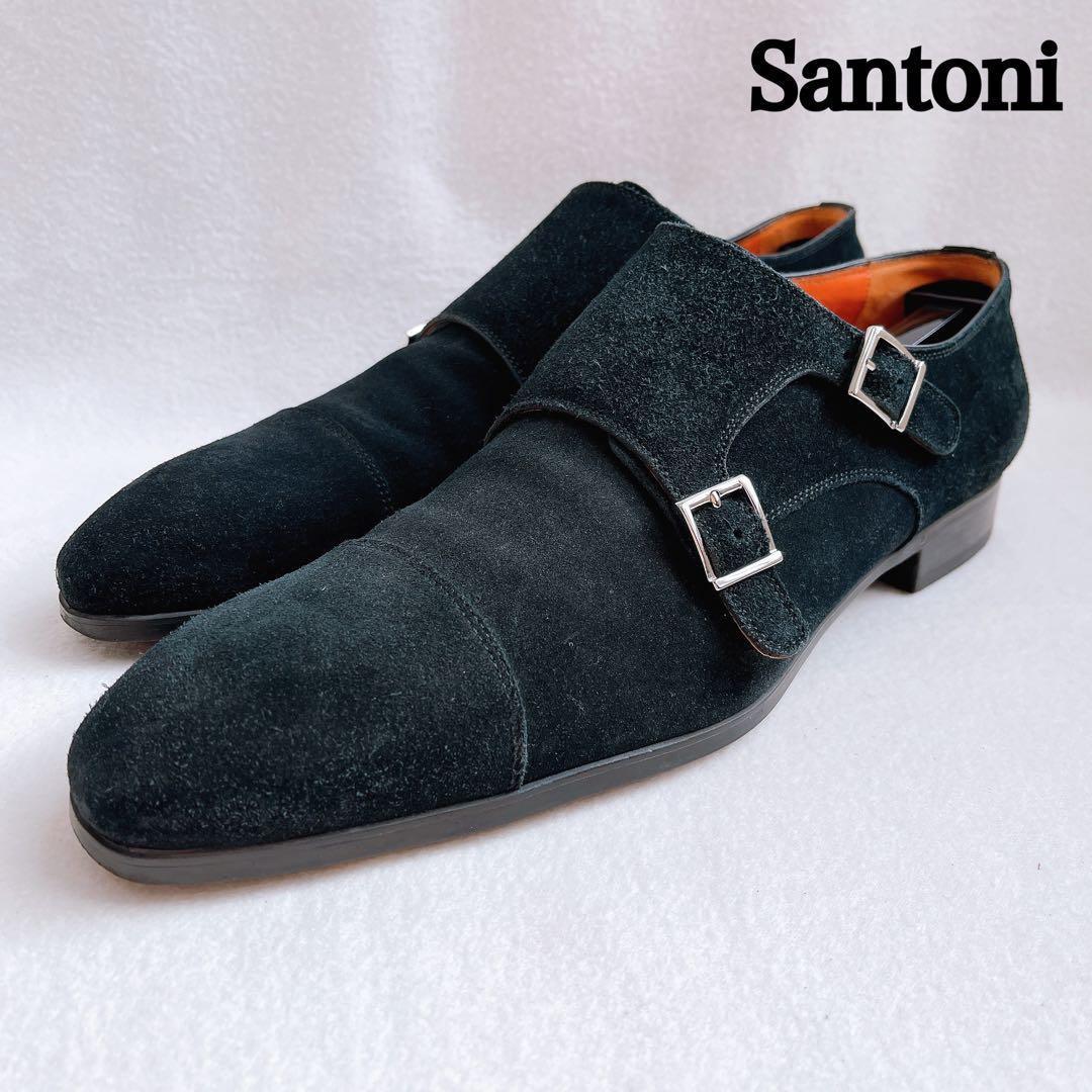 美品 サントーニ ダブルモンクストラップ スエード ビジネス ドレスシューズ 黒 SANTONI（サントーニ） 【並行輸入品】サントーニ 革靴 ビジネス