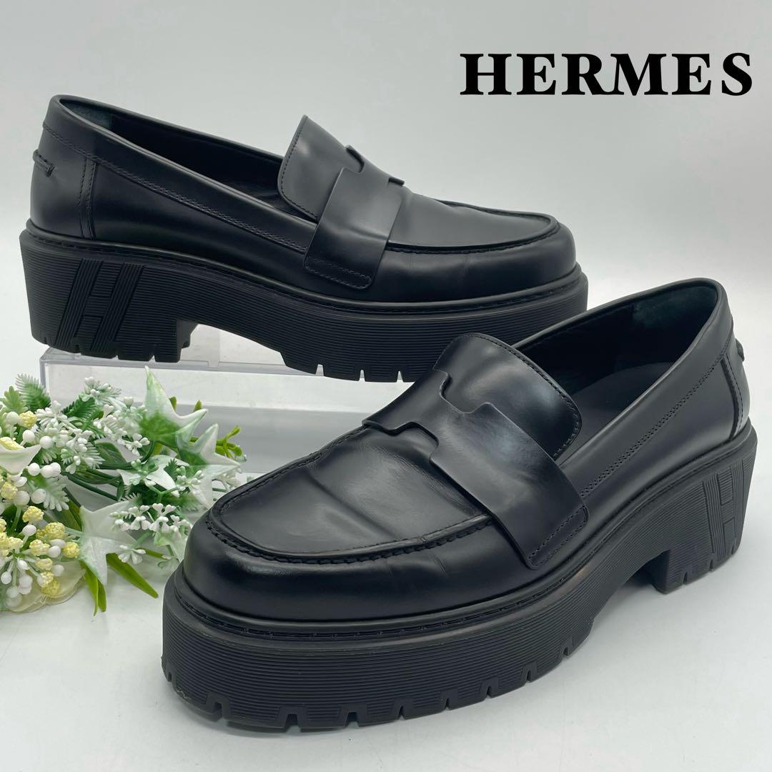 HERMES エルメス　ローファー　モカシン　ブラック　クロ　レザー HERMES（エルメス） ローファー シングル モンクストラップ モカシン