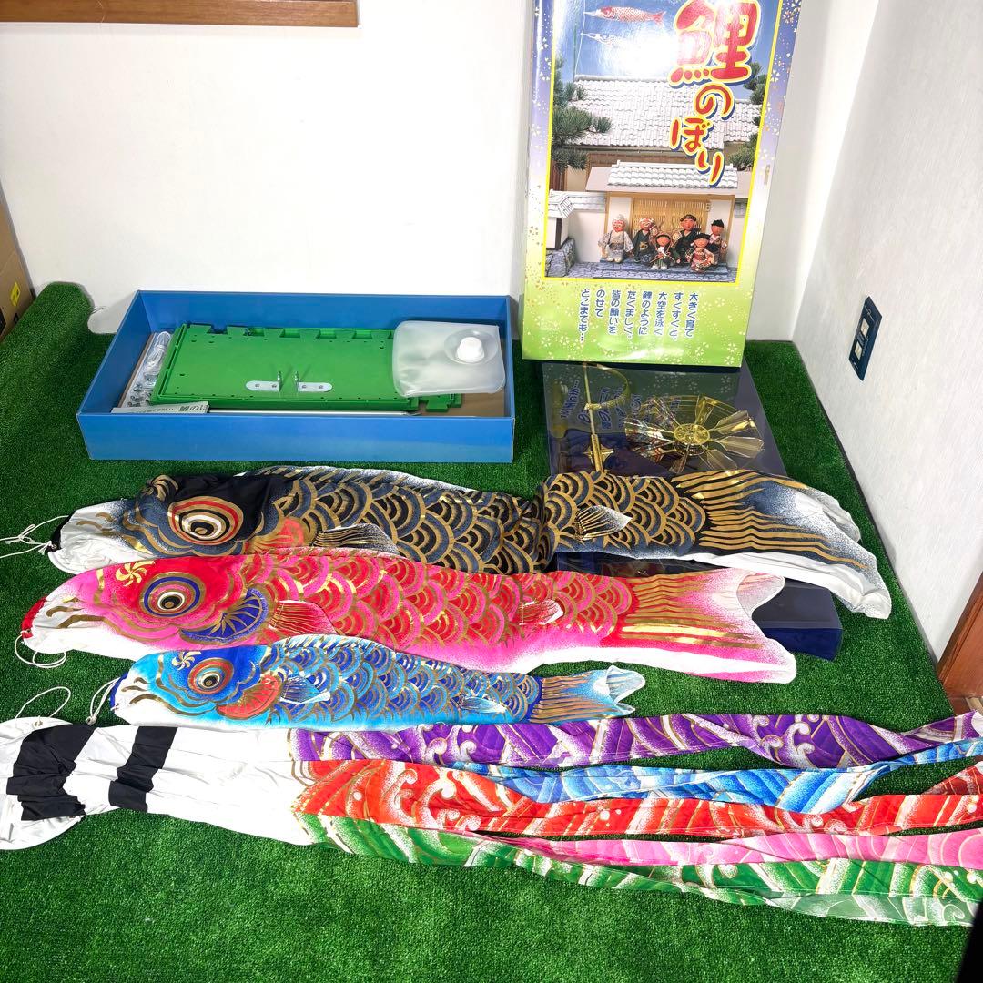 【美品】最高級鯉のぼりセット 15号 鯉3匹 吹き流し 万能型スタンド 匠プラン 】金彩弦月之鯉 豪《大型こいのぼりレンタル》｜ 徳永